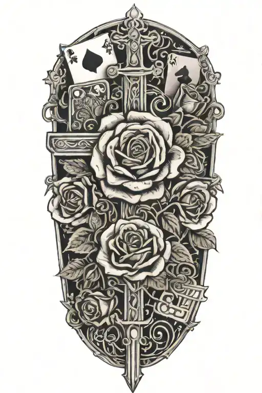 Western,Playing Cards, Roses,Barbed wire,Cross tattoo design idea
