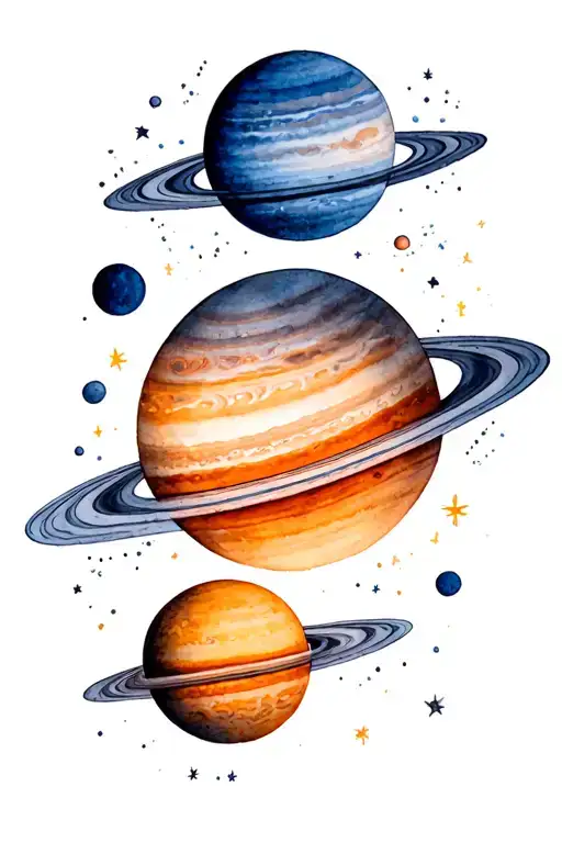 water colour solar system planets in line tattoo design idea