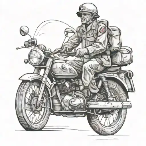 Wehrmacht soldier from 1944, old man, riding a KTM Adventure motorcycle tattoo design idea