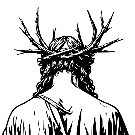 back of Jesus with thorn crown tattoo design idea