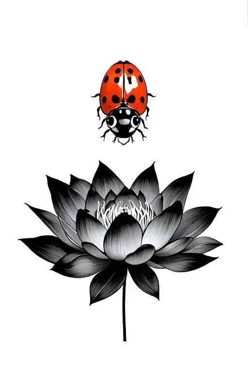 ladybird climbing up a lotus flower feminine life challenges over come strength mental illness tattoo design idea