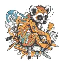 A sleeping lemur surrounded by art supplies tattoo design idea