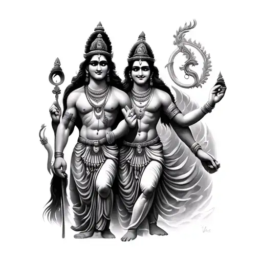 Shiva Krishna Hanuman tattoo design idea