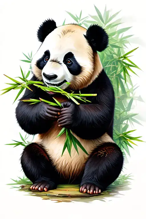 "Background landscape" Panda eating bamboo tattoo design idea