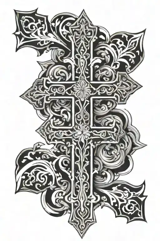 Orthodox cross with inscription tattoo design idea