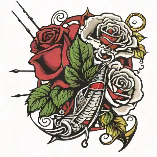roses, fishing, Alabama crimson tide tattoo design idea