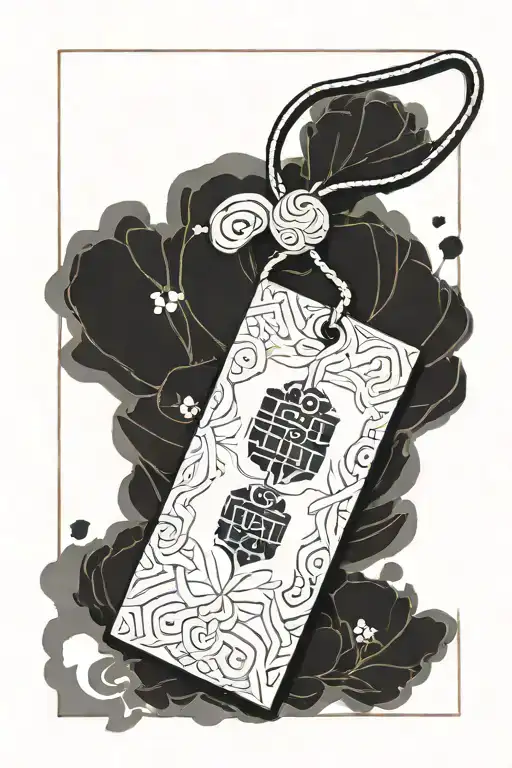 one single rectangual japanese blank omamori charm tattoo design idea