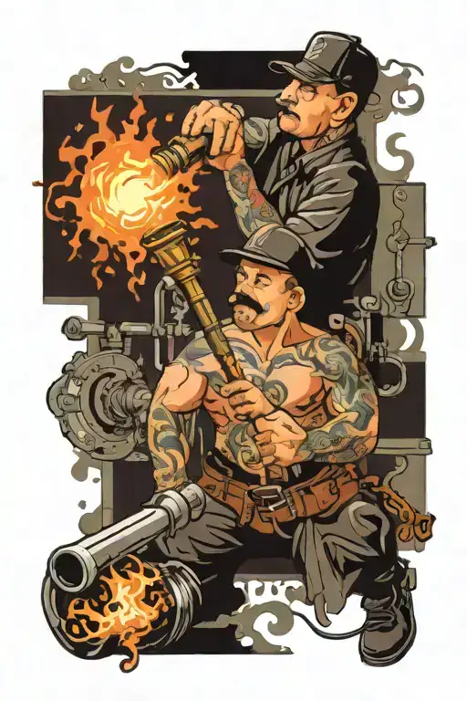 steamfitter torch cutting pipe chipney poping tattoo design idea