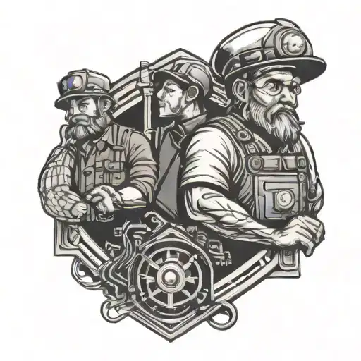 electrician logo, train engineer logo, actor logo and nurse logos intertwined tattoo design idea