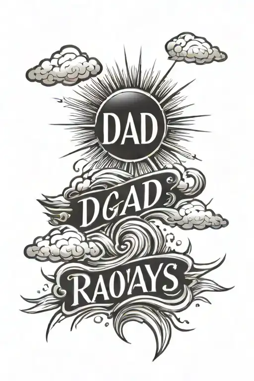 sun rays clouds with dad written inside tattoo design idea