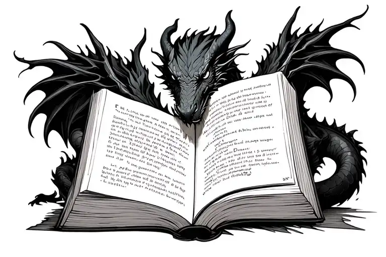 Black Dragon reading book tattoo design idea
