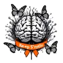 multiple sclerosis neuron firing in the brain with butterflies and an orange ribbon with the words Keep S'myelin tattoo design idea