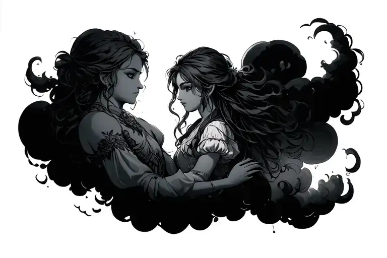 cloud holding aerith final fantasy scene tattoo design idea
