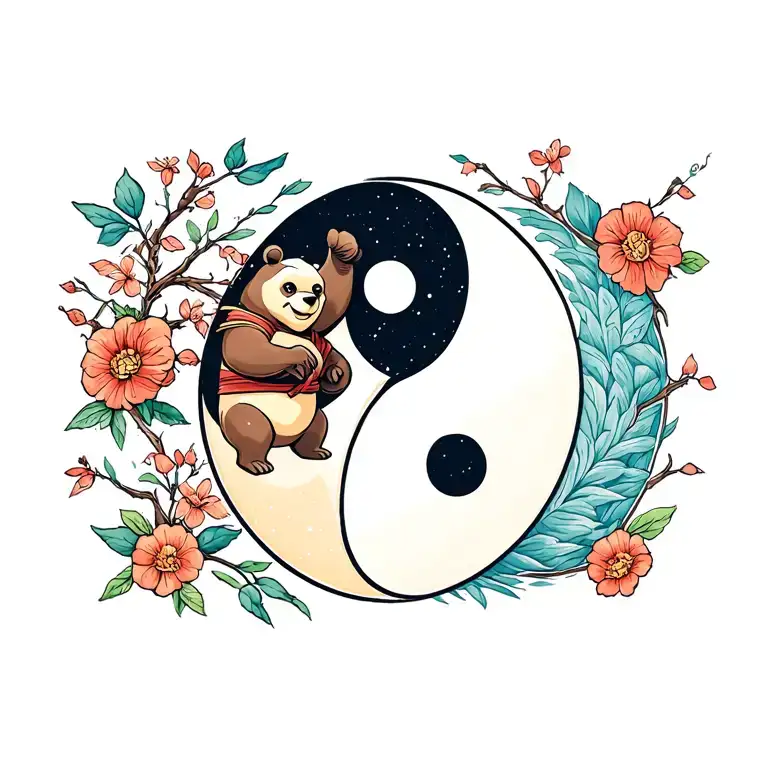 yin yang made with Kung Fu Panda and Pooh Bear tattoo design idea