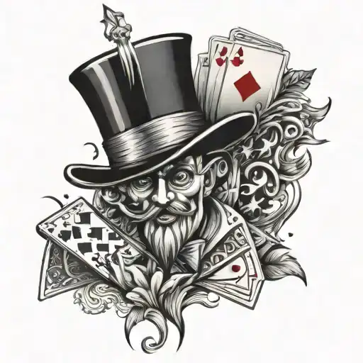 magician and cards forming tattoo design idea
