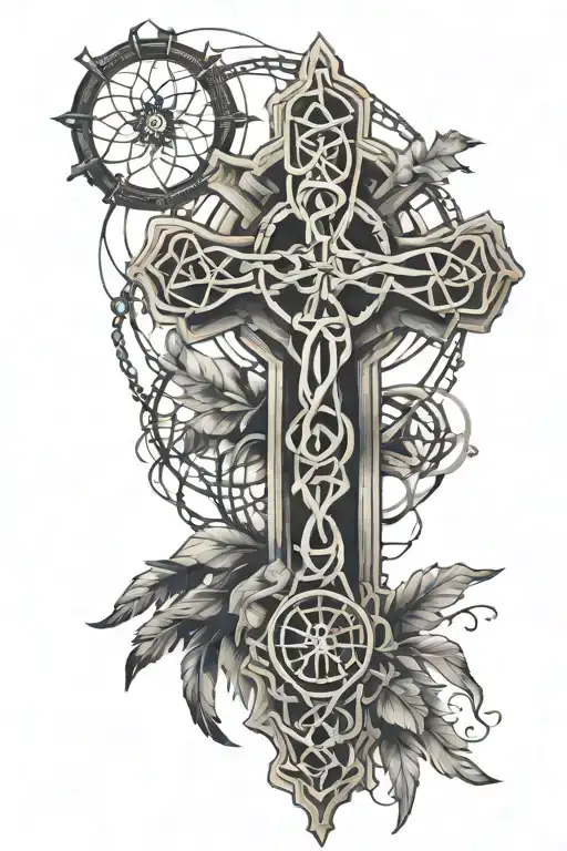 CELTIC CROSS WITH DREAMCATCHER tattoo design idea
