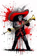 mariachi with sugar skull playing trombone representing suicide survival tattoo design idea