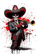 mariachi with sugar skull playing trombone representing suicide survival tattoo design idea