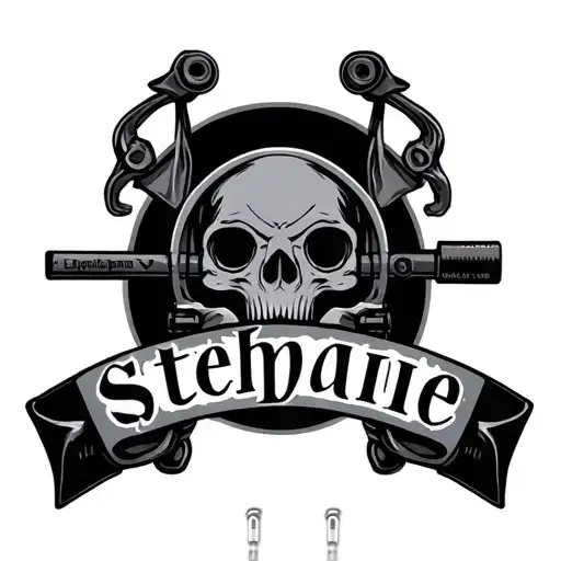Compound bow with the name Stephanie tattoo design idea
