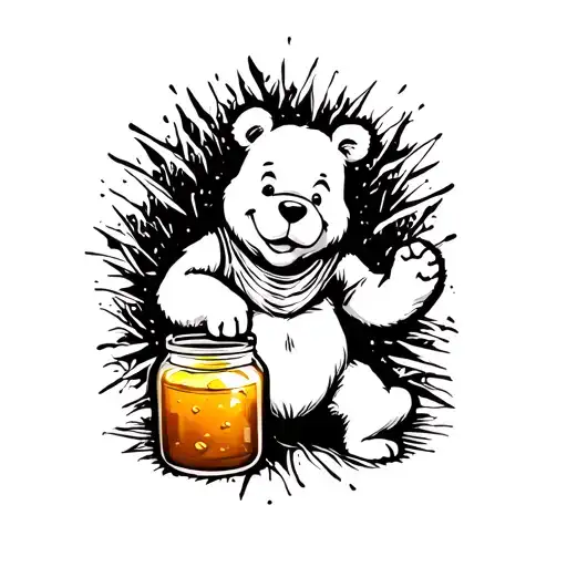 pooh bear with honey jar tattoo design idea