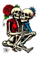 even in death and include two skeletons or half dead people together tattoo design idea