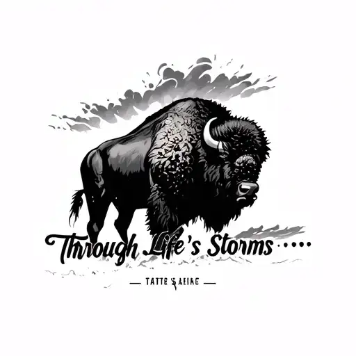 "Through Life's Storms..." Bison in Storm Black and White tattoo design idea