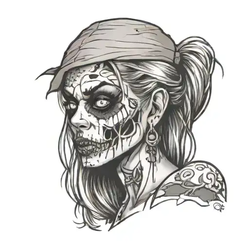 fresh turned zombie girl in bikini tattoo design idea