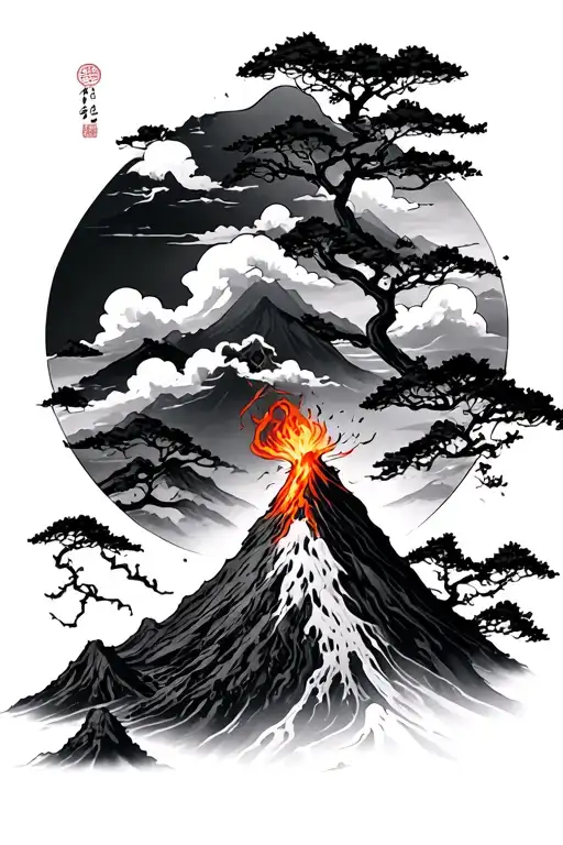 Japanese Volcano tattoo design idea