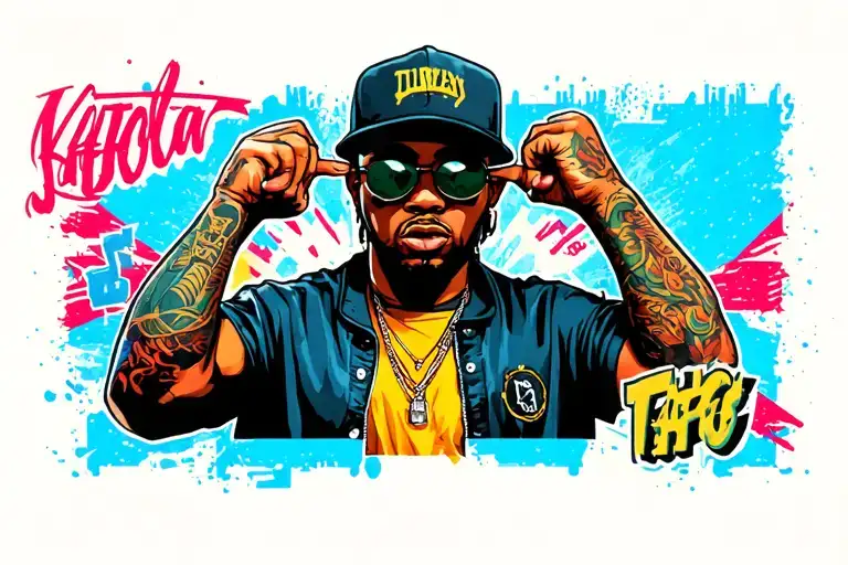 Gangsta rapper surrounded tattoo design idea