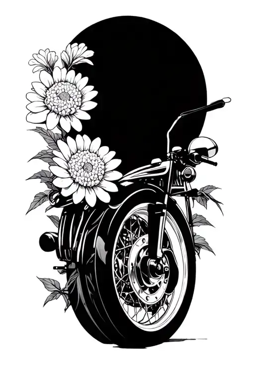 Japanese chrysanthemum and motorcycle wheel tattoo design idea