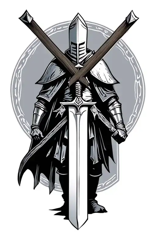 Minimalist Templar Knight carrying a cross -shaped sword tattoo design idea