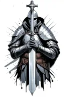 Minimalist Templar Knight carrying a cross -shaped sword tattoo design idea