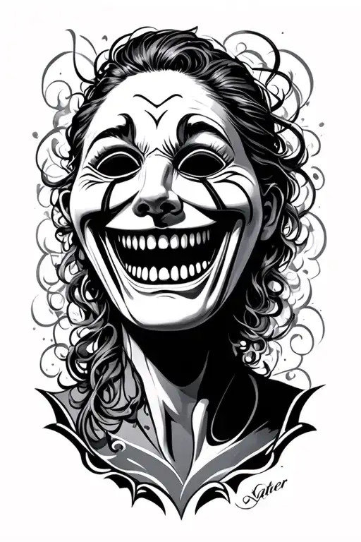 laugh now cry later mask tattoo design idea