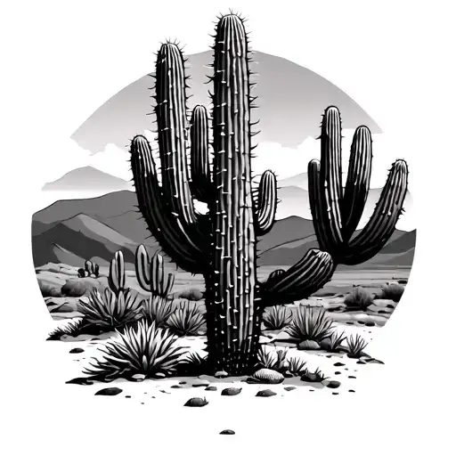 arizona landscape with cactus tattoo design idea