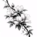 vine with cherry blossoms and magnolia flowers growing tattoo design idea