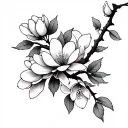 vine with cherry blossoms and magnolia flowers growing tattoo design idea