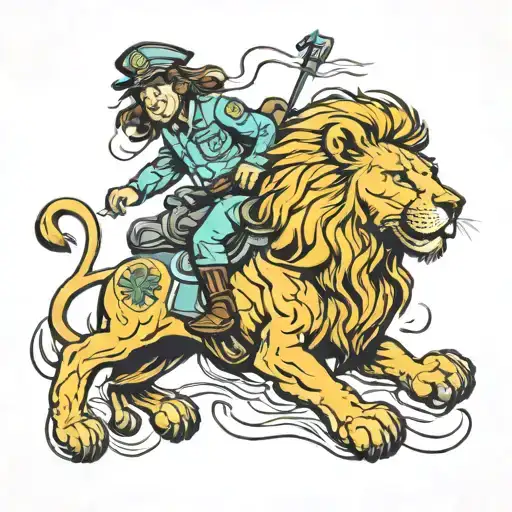 Paramedic riding a lion tattoo design idea