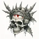 Broken Skull no jaw covered in blood with a diadem of thorns. Cracks, satanic, Satanism. tattoo design idea