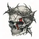 Broken Skull no jaw covered in blood with a diadem of thorns. Cracks, satanic, Satanism. tattoo design idea