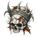 Broken Skull no jaw covered in blood with a diadem of thorns. Cracks, satanic, Satanism. tattoo design idea