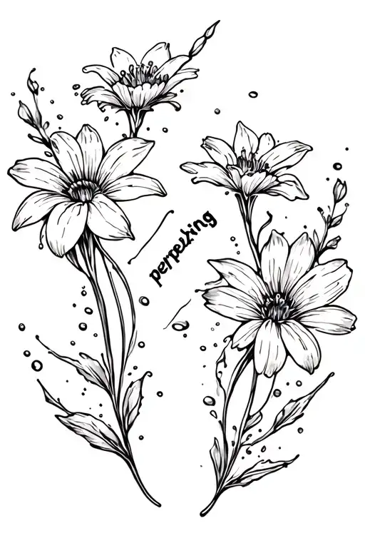 oil spill and flowers with the word 'perplexing' tattoo design idea