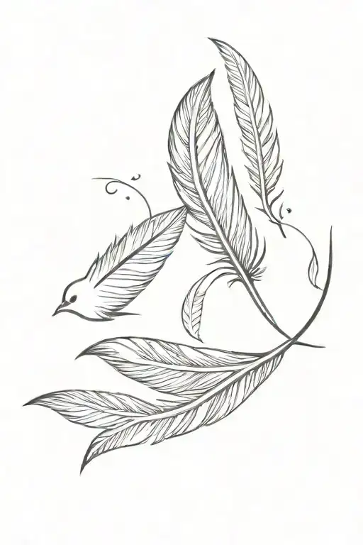 Feather + birds tattoo design idea