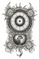 solar eclipse, time, E, N, M tattoo design idea