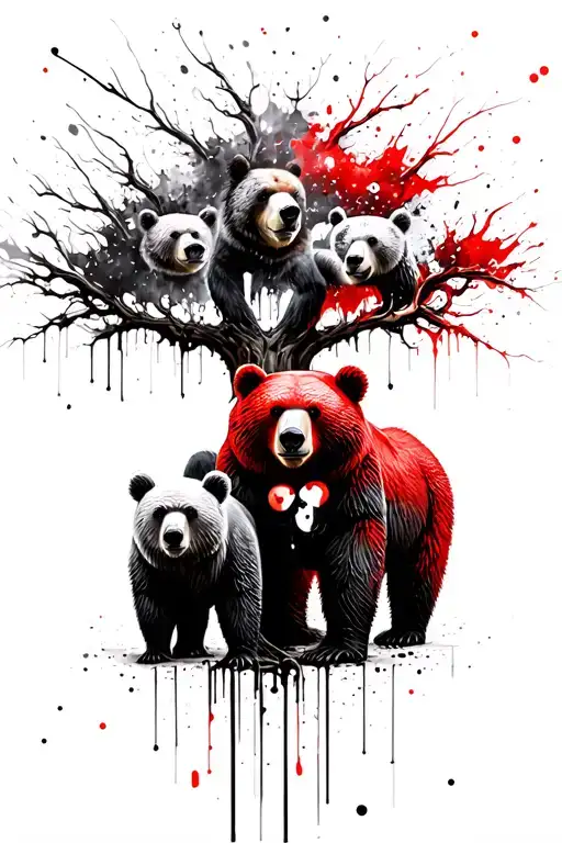 Family of 4 Bears family tree intertwined tattoo design idea