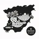 A fusion of the maps of Palestine, Syria, and Lebanon with symbols such as olives, Jerusalem, cedar trees, and jasmine, combined with elements representing freedom, sky, clouds, and flowers tattoo design idea