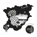 A fusion of the maps of Palestine, Syria, and Lebanon with symbols such as olives, Jerusalem, cedar trees, and jasmine, combined with elements representing freedom, sky, clouds, and flowers tattoo design idea