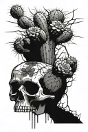calavera, cactus exploding from cracked skull growing upwards. main focus on cactus  tattoo design idea