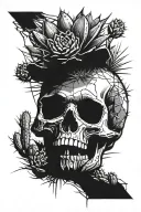 calavera, cactus exploding from cracked skull growing upwards. main focus on cactus  tattoo design idea