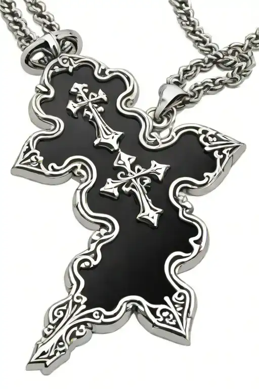 Chrome hearts cross pendant with chain hanging off bottom tattoo design idea