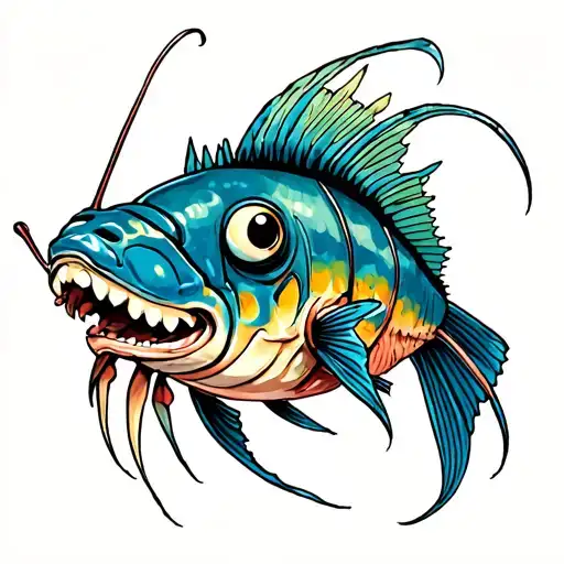bio mechanical angler fish tattoo design idea